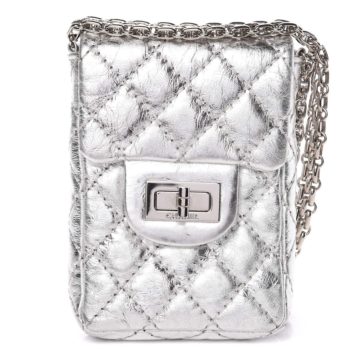 Chanel 2.55 Reissue Phone Case in Quilted Silver Aged Calfskin Leather.jpg