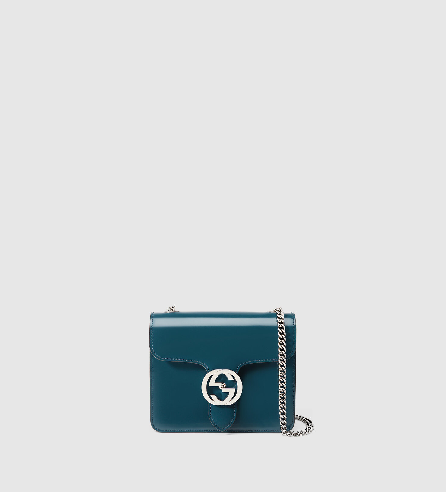 Gucci Small Interlocking Shoulder Bag in Blue Polished Leather