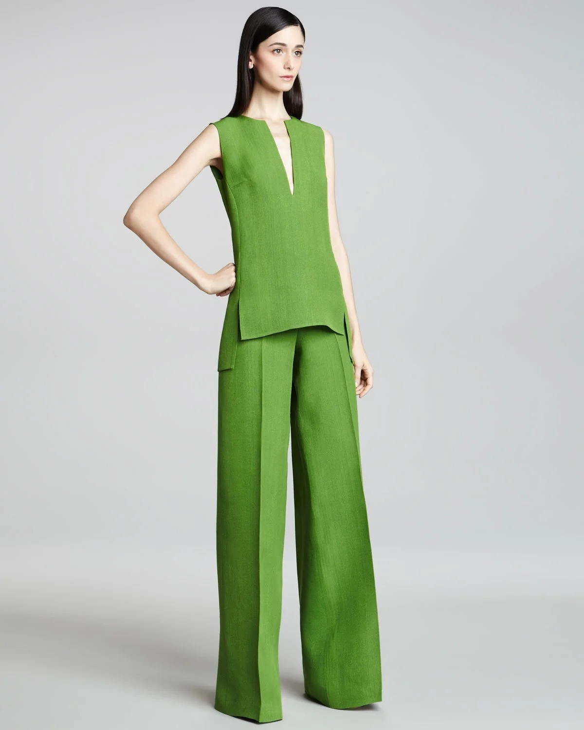 Akris Silk Shantung Wide-Leg Trousers in Light Grey