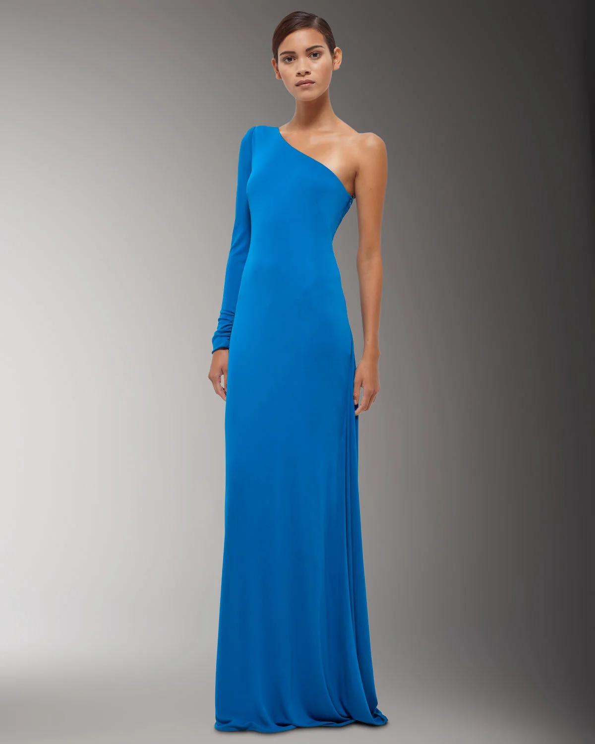 Akris One-Sleeve Column Gown in Grey