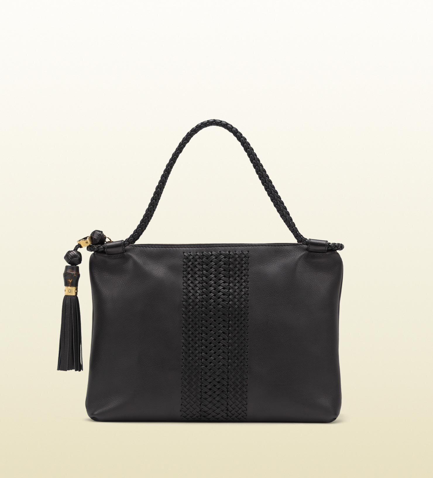Gucci Handmade Medium Shoulder Bag with Woven Web Detail in Black Leather.jpg