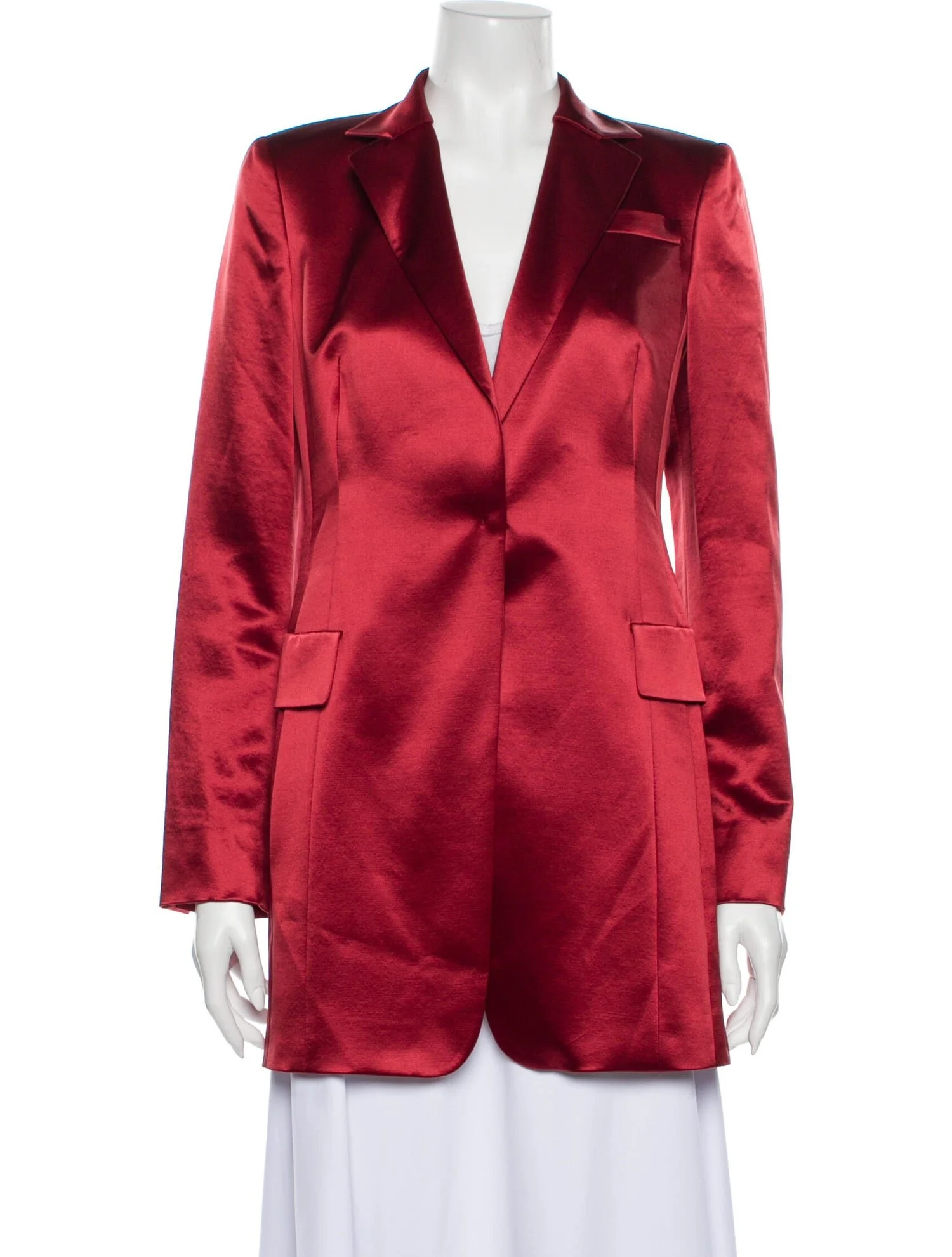 Akris Snap Closure Satin Blazer in Red Satin