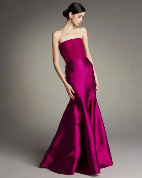 Akris Corsage-Bodice Silk Gown in Fuchsia