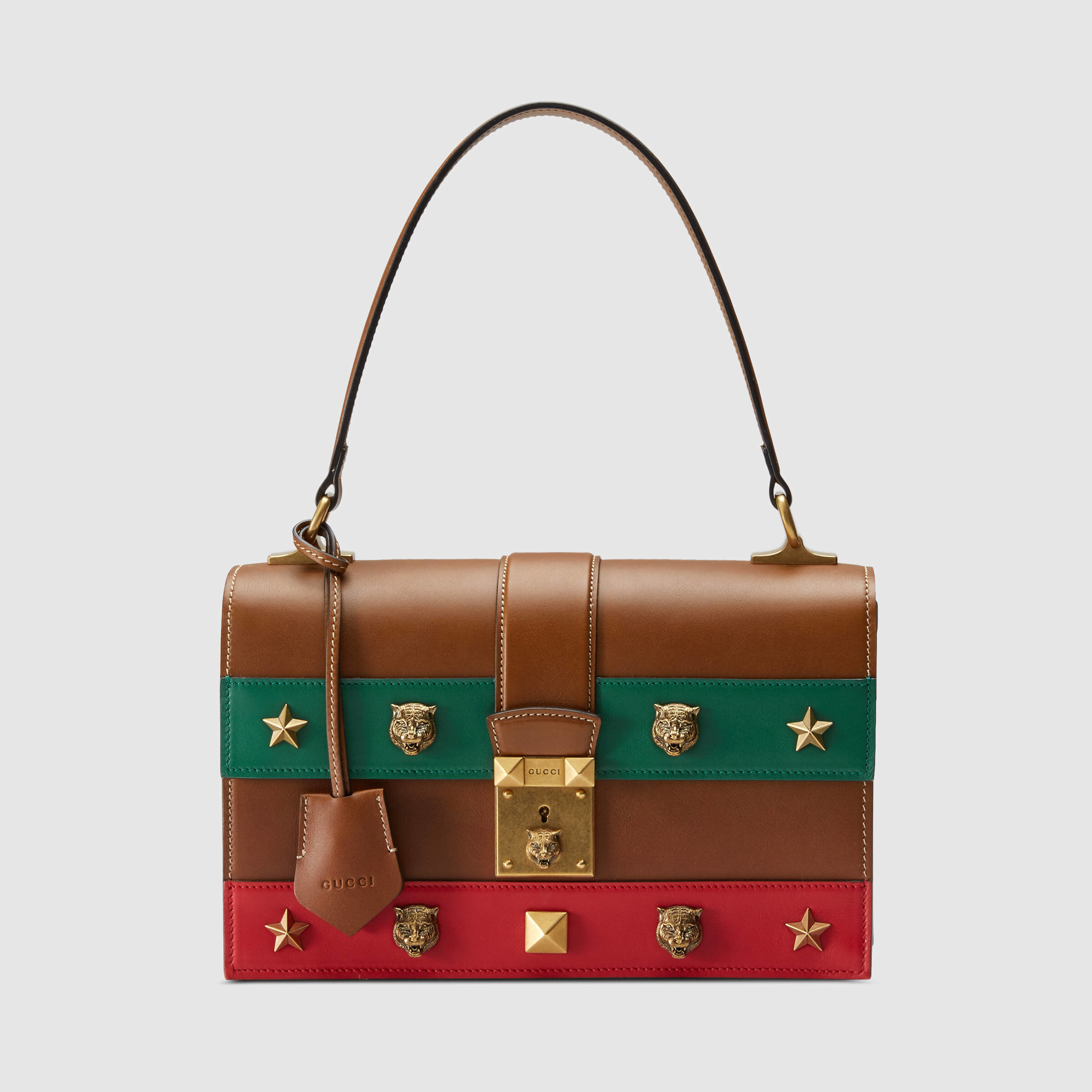 Gucci Cat Lock Leather Top Handle Bag in Brown.jpg