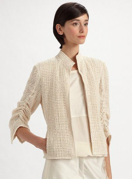 Akris Open Front Stand Collar Jacket in Cream