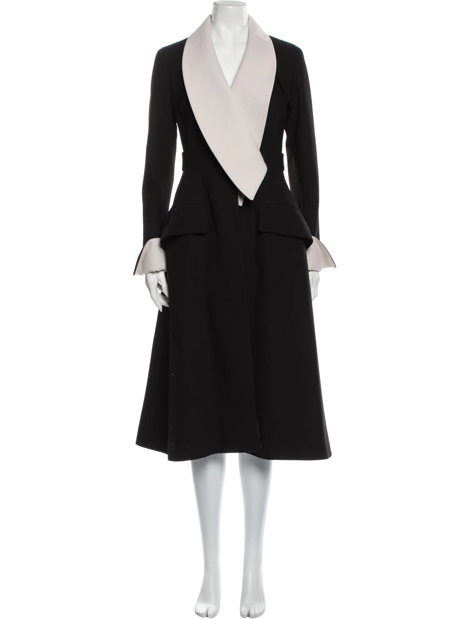 Christian Dior Wool & Satin Oversized Lapel Coat in Black