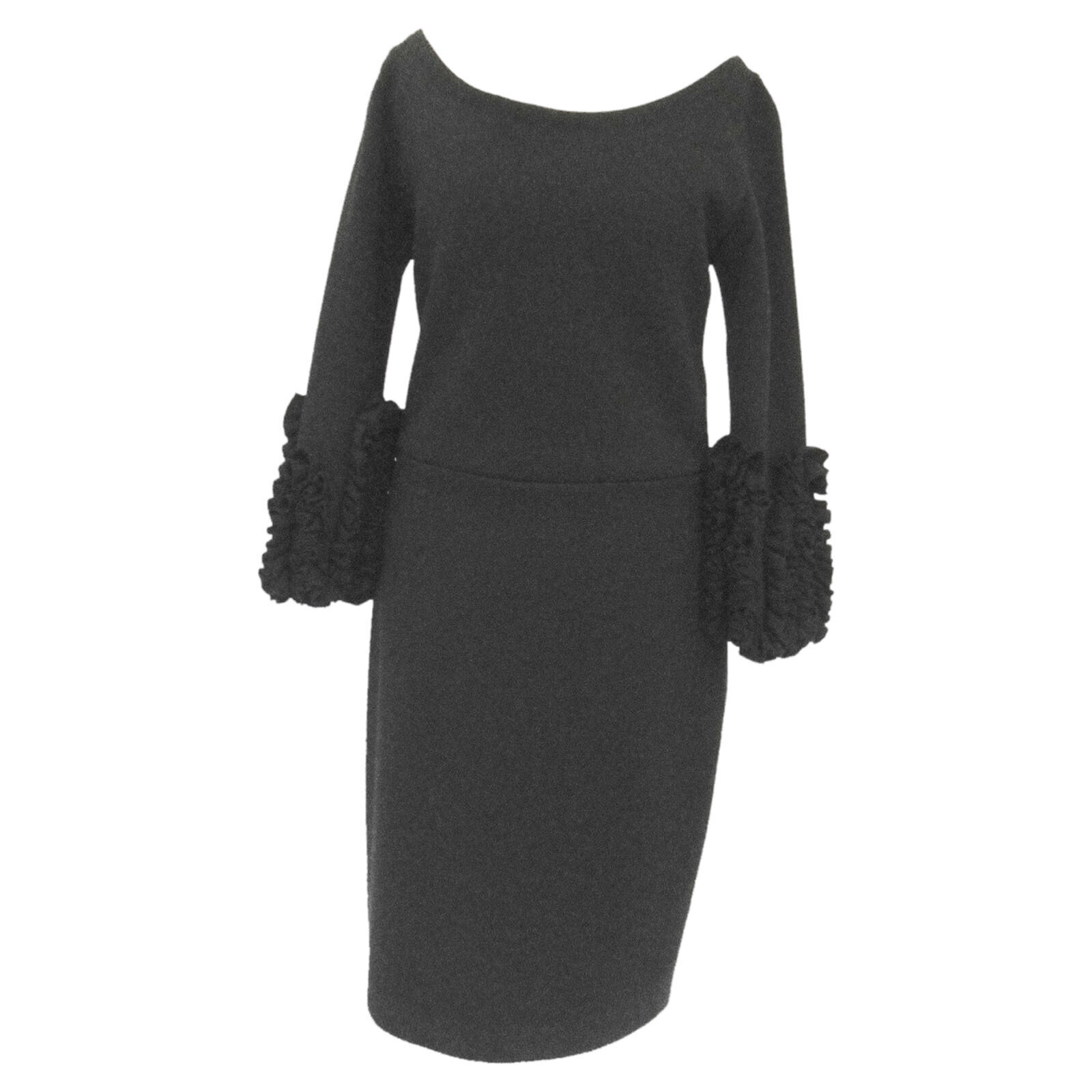 Christian Dior Ruffled-Cuff Sheath Dress in Black