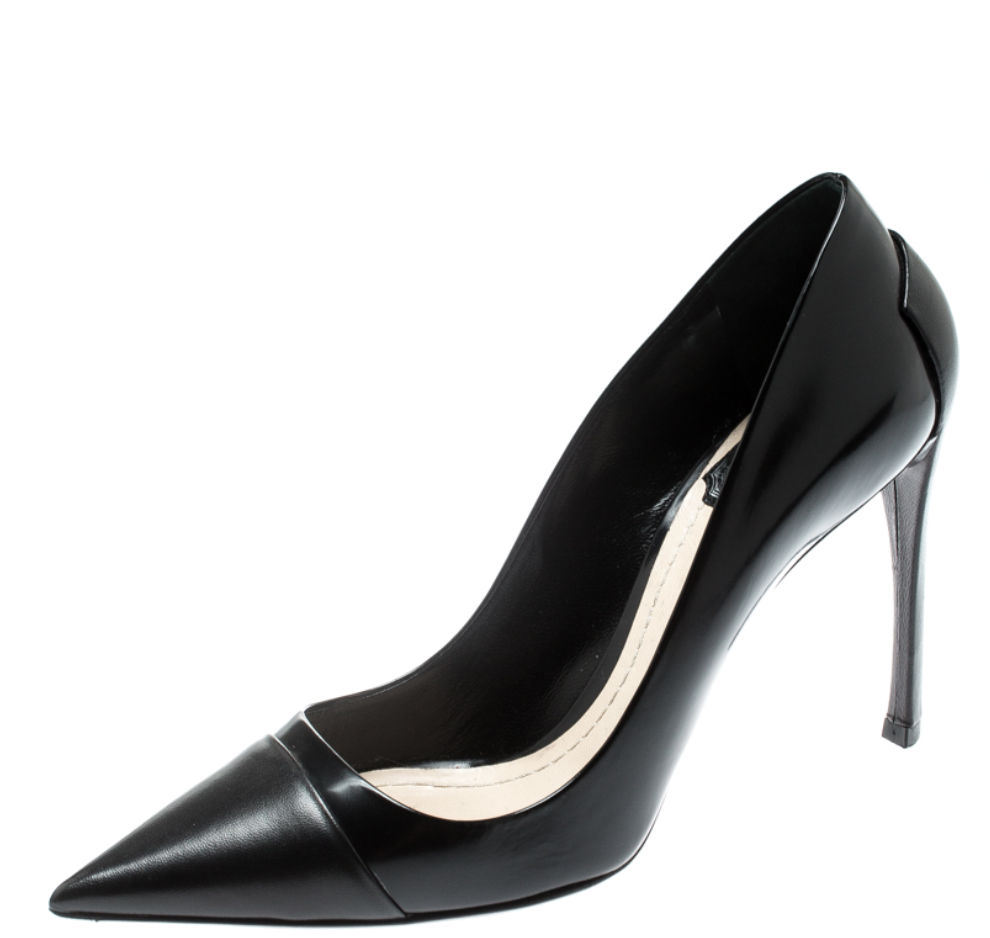 Christian Dior Glazed Leather and Kidskin Pumps in Black