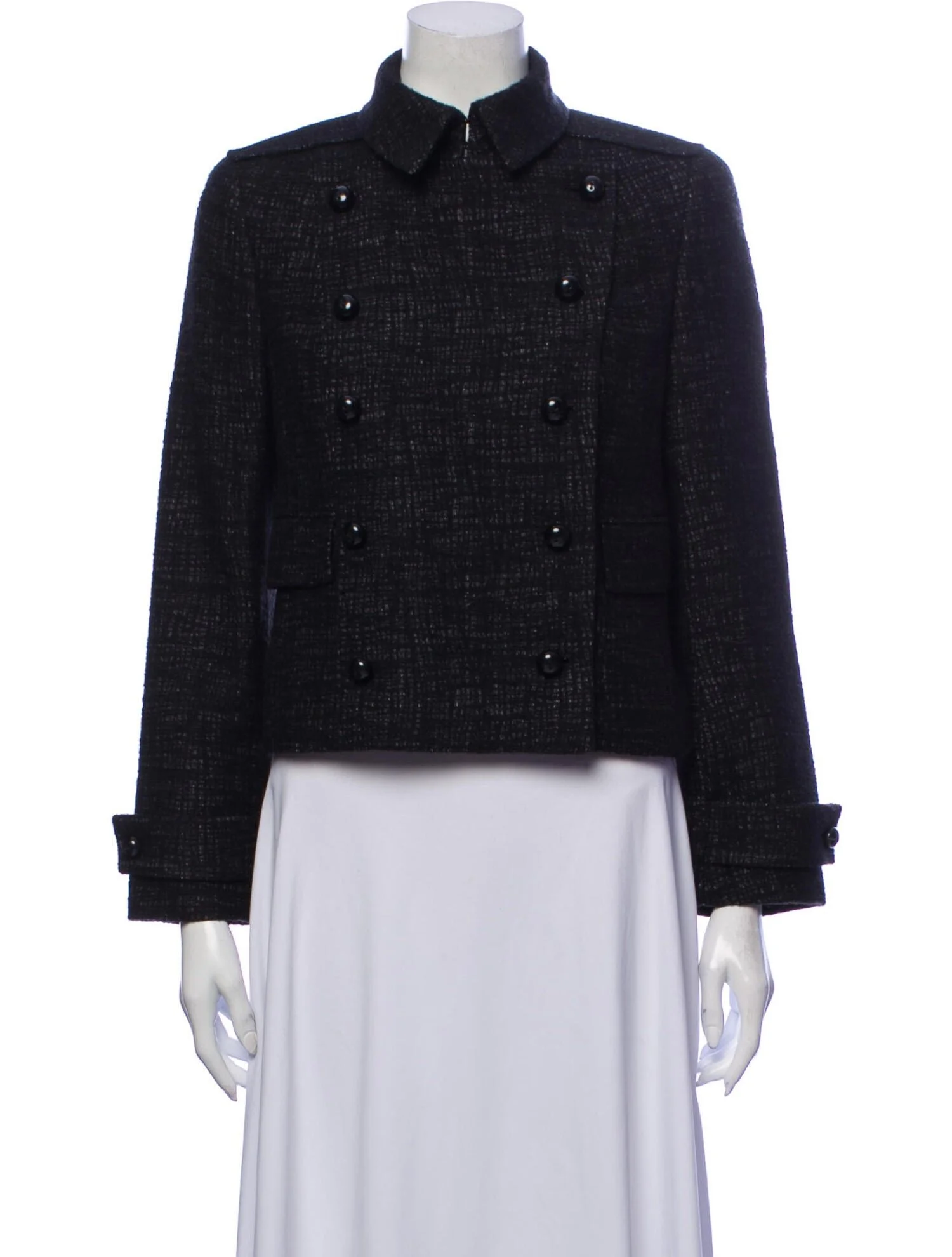 Akris Double-Breasted Tweed Pattern Jacket in Black