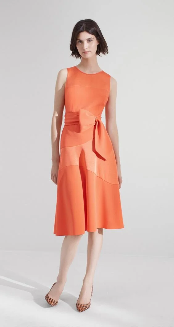 paule ka orange dress Paule Ka Crepe Ruffle Dress with Satin Back — UFO No More