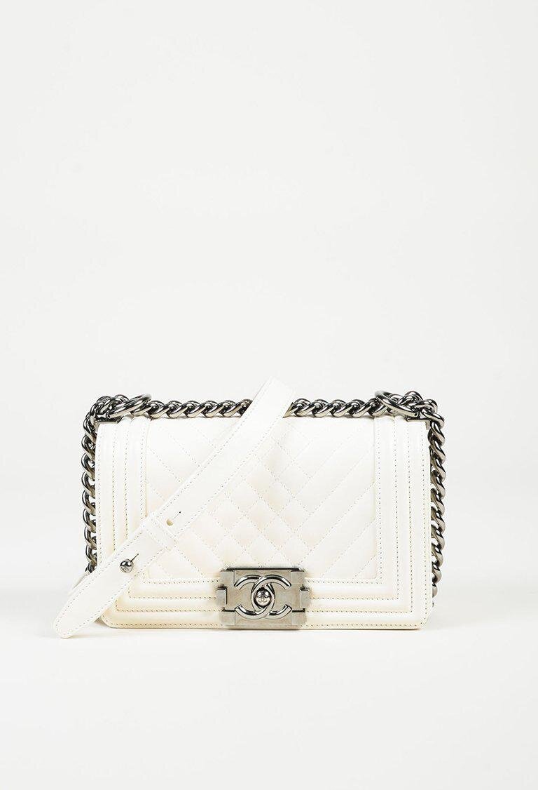 Chanel Mini Boy Bag in White Leather with Silver Hardware — UFO No