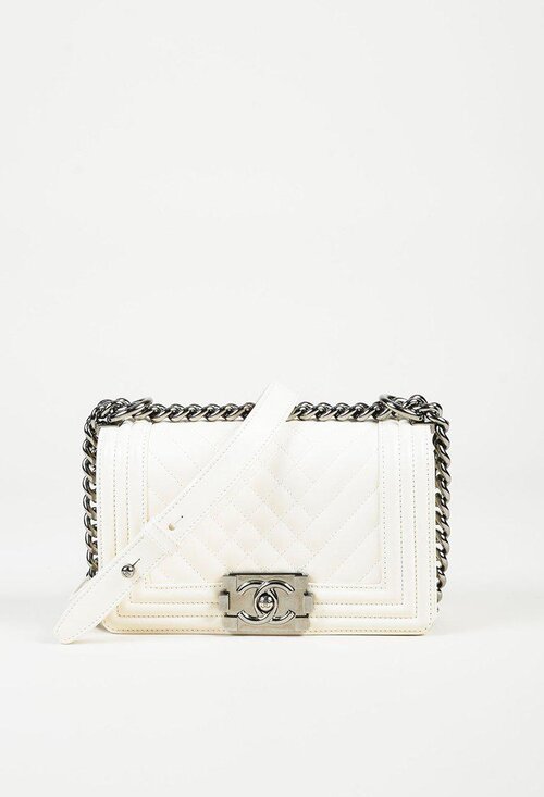 small white chanel bag black