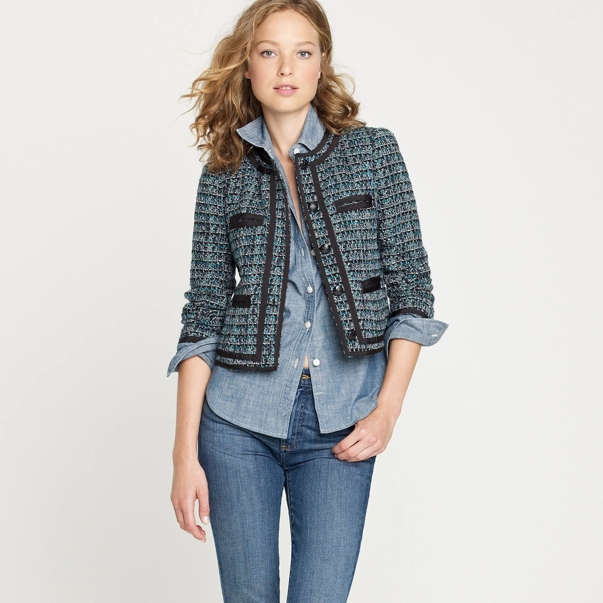 J.Crew Fanfare Jacket in Peacock Tweed