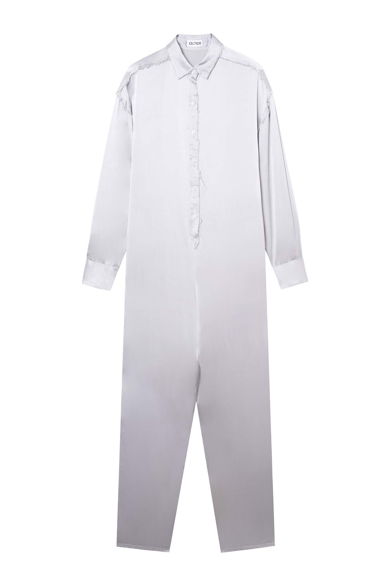 Alter Designs Silk Charmeuse Shirt Jumpsuit in Silver.jpg