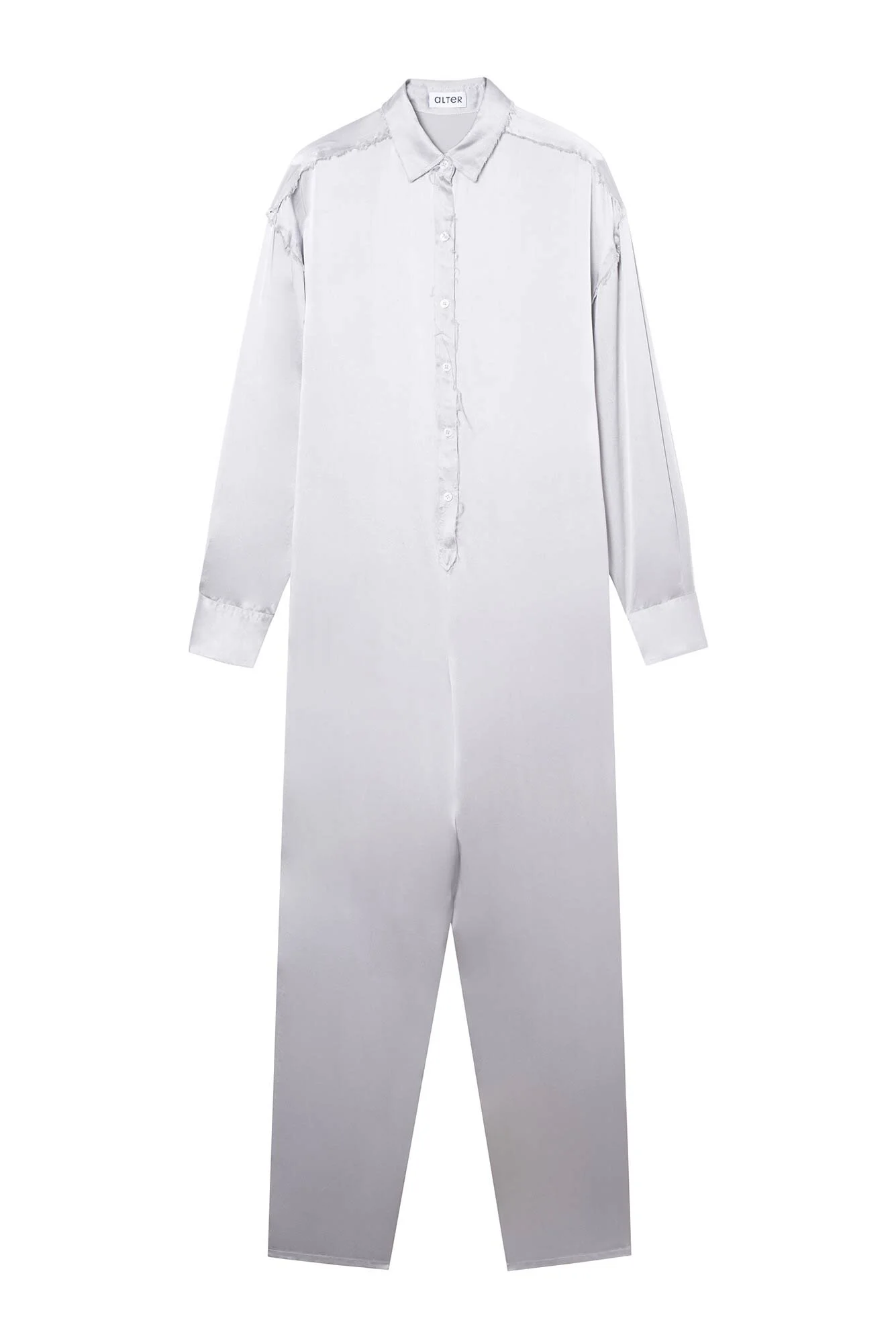 Alter Designs Silk Charmeuse Shirt Jumpsuit in Silver