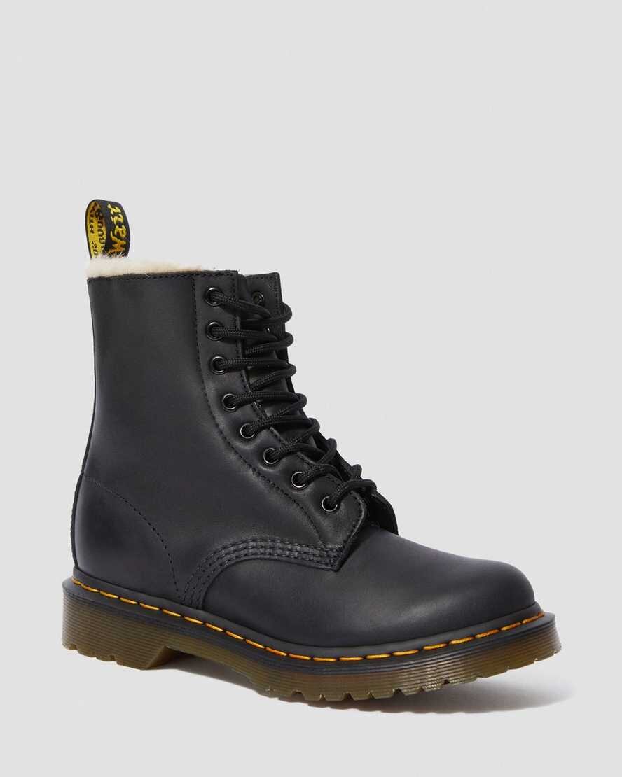 Dr Martens 1460 Serena Faux-Fur Lined Ankle Boots in Black Burnished ...