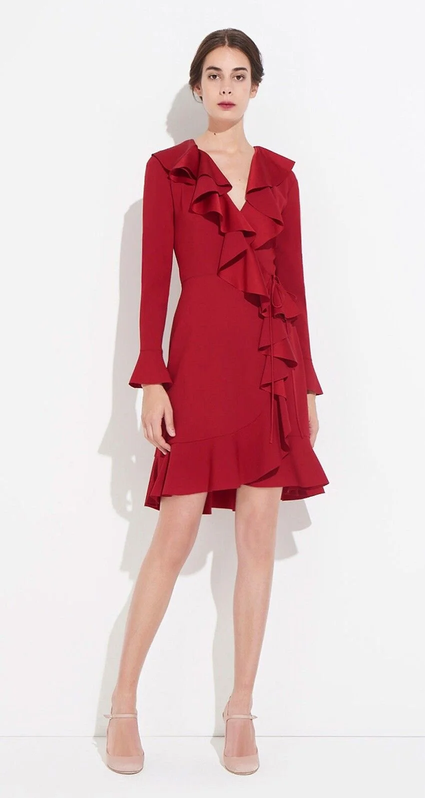 Paule Ka Crepe Ruffle Dress with Satin Back