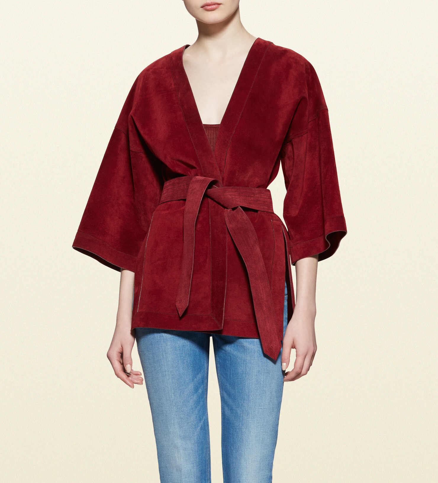 Gucci Belted Wrap Jacket in Cherry Suede.jpg