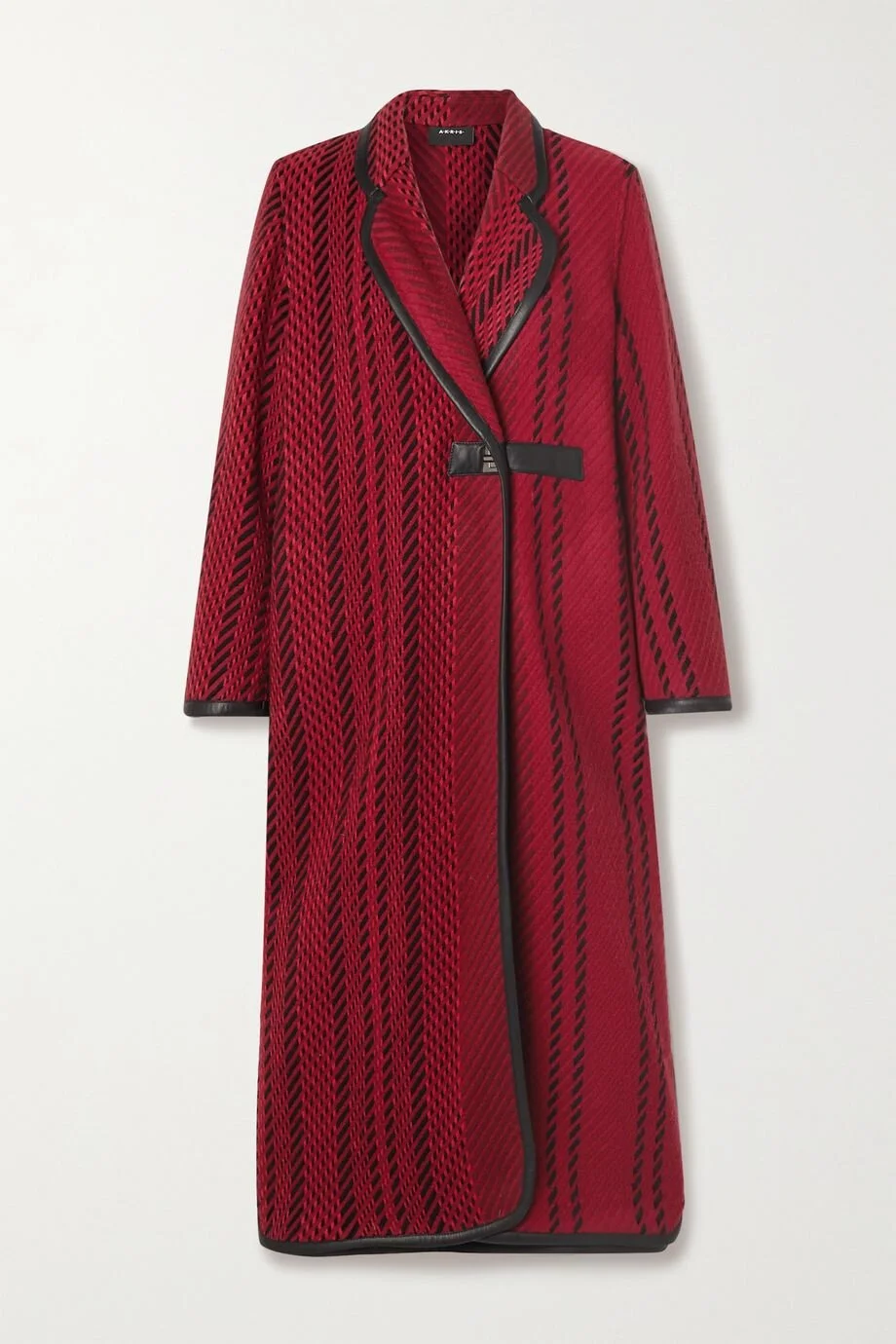 Akris Leather-Trimmed Wool-Blend Tweed Coat in Red