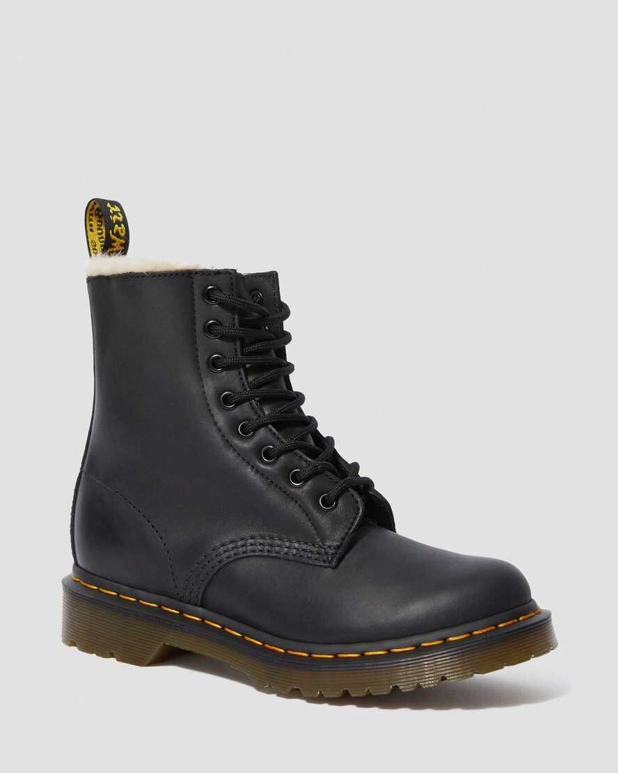 Dr Martens 1460 Serena Faux-Fur Lined Ankle Boots in Black Burnished Wyoming Leather.jpg