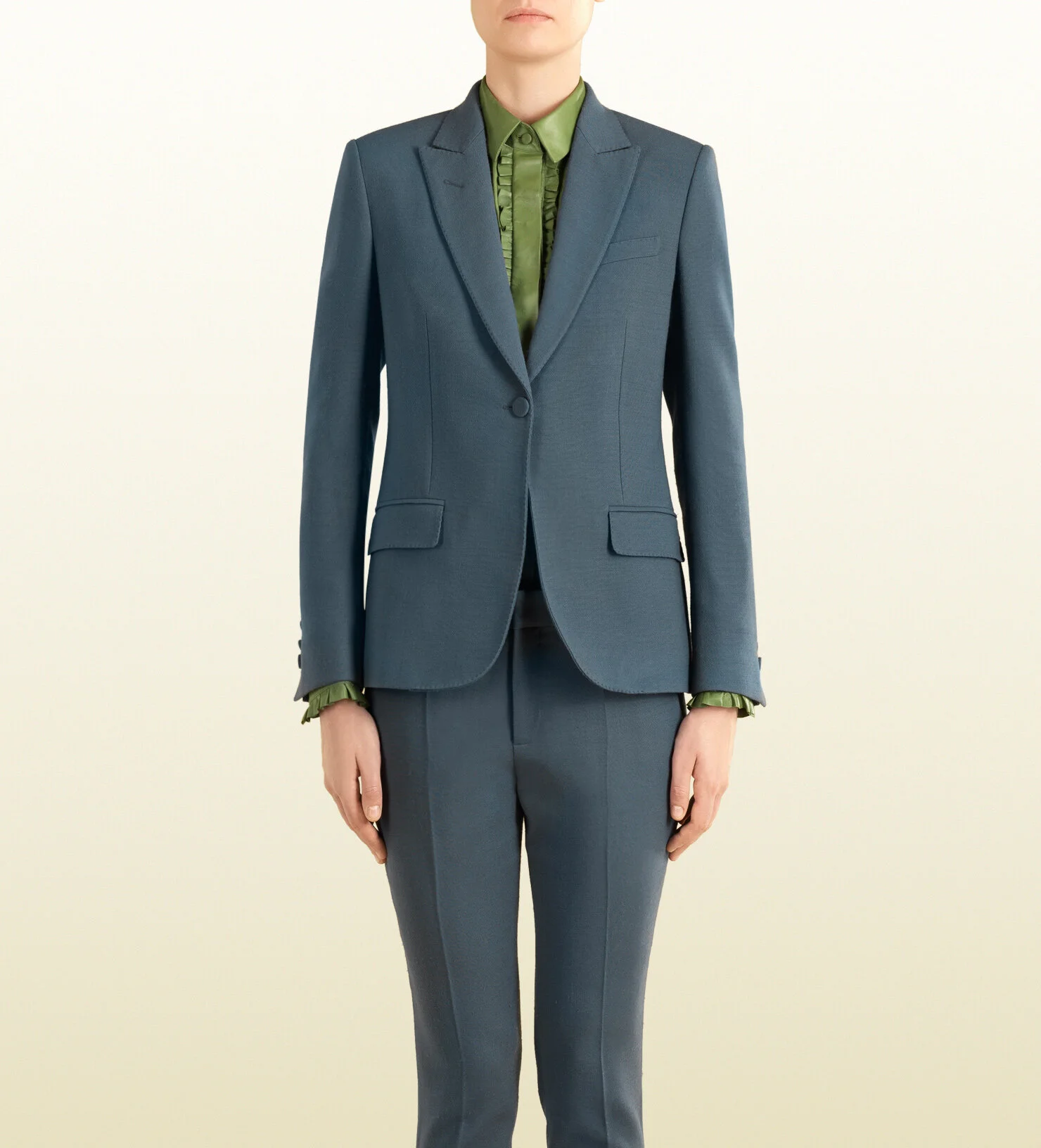 Gucci Stretch Wool Single-Button Blazer in Dusty Blue