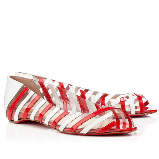Christian Louboutin Open-Toe PVC Ballet Flats in Red:White.jpg