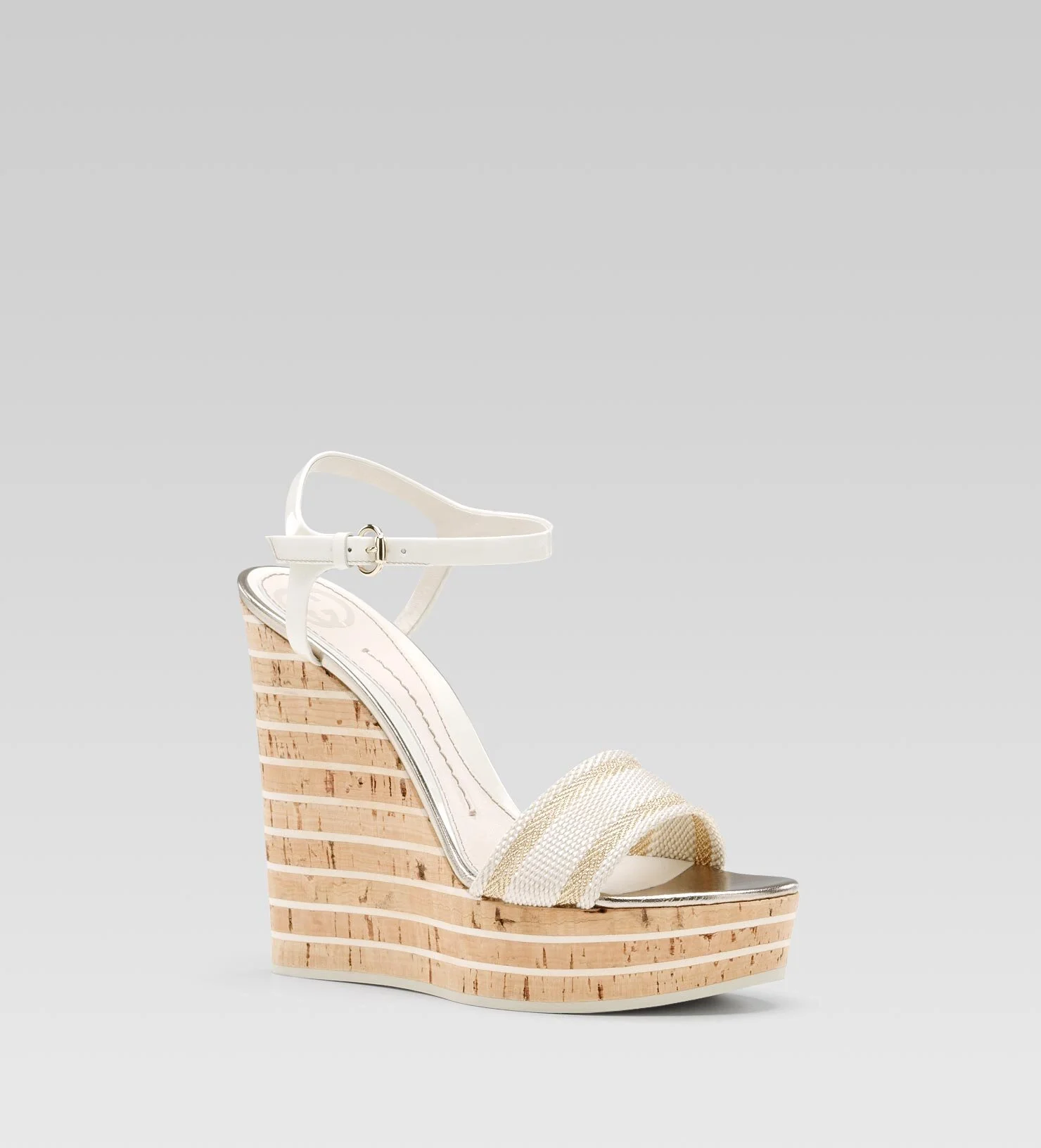Gucci Vintage Web Wedge Sandals in White
