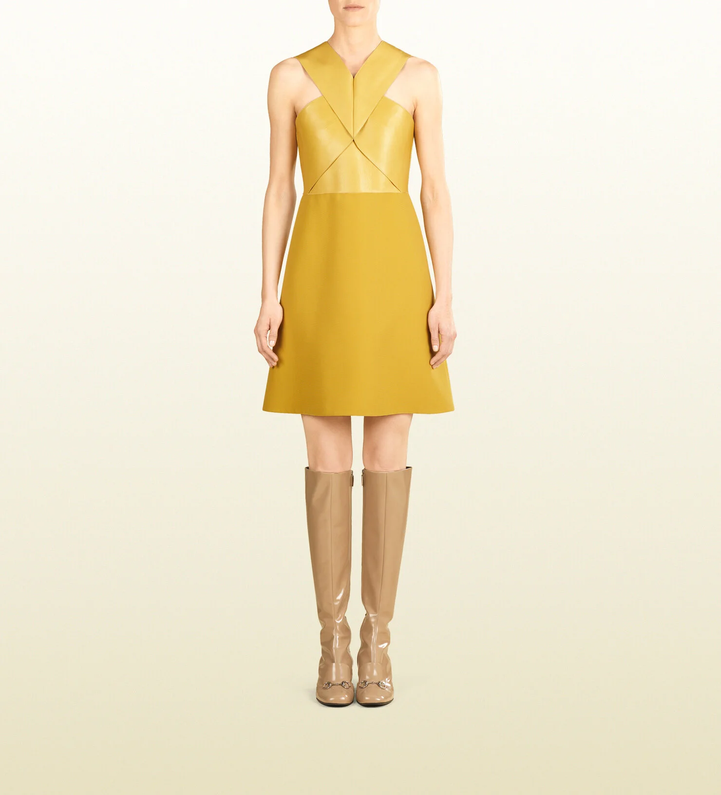 Gucci Silk and Leather Crossover Dress in Light Blue