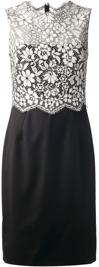 black lace dress silk Black Lace Dress with Structured Neckline
