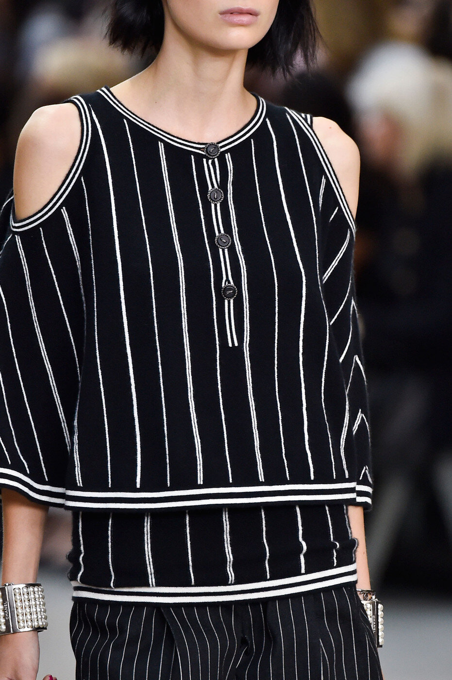 Chanel Striped Cold-Shoulder Knit Top in Black.jpg