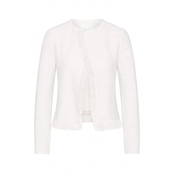 Hugo Boss Komina Tweed Fringe Collarless Jacket in White