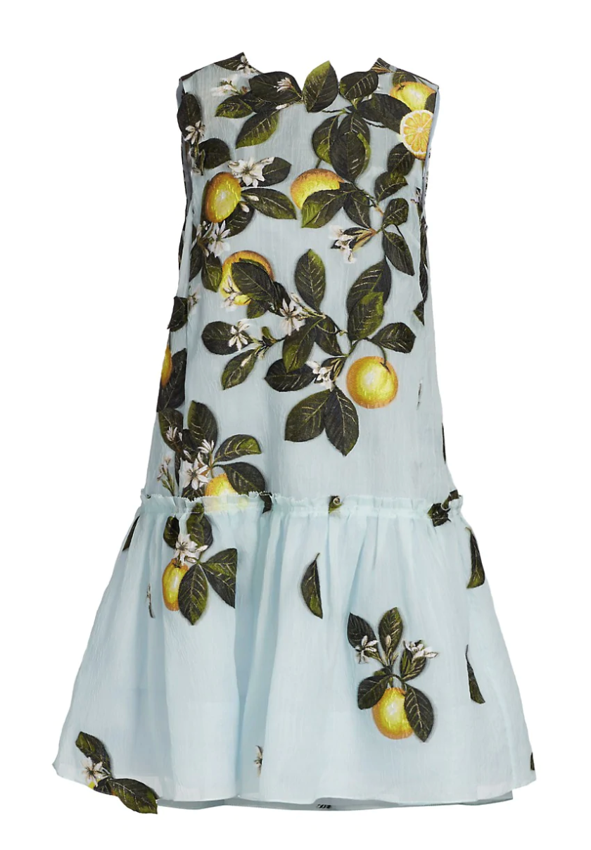 Oscar de la Renta Citrus Primavera Peplum Hem Dress in Aqua Multi