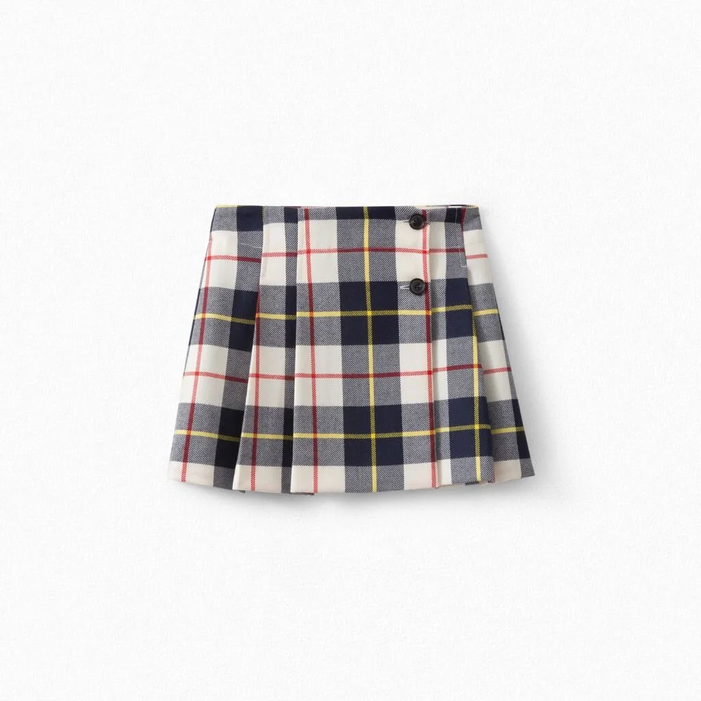 Bonpoint Short Tartan Wool Skirt in Navy Tartan