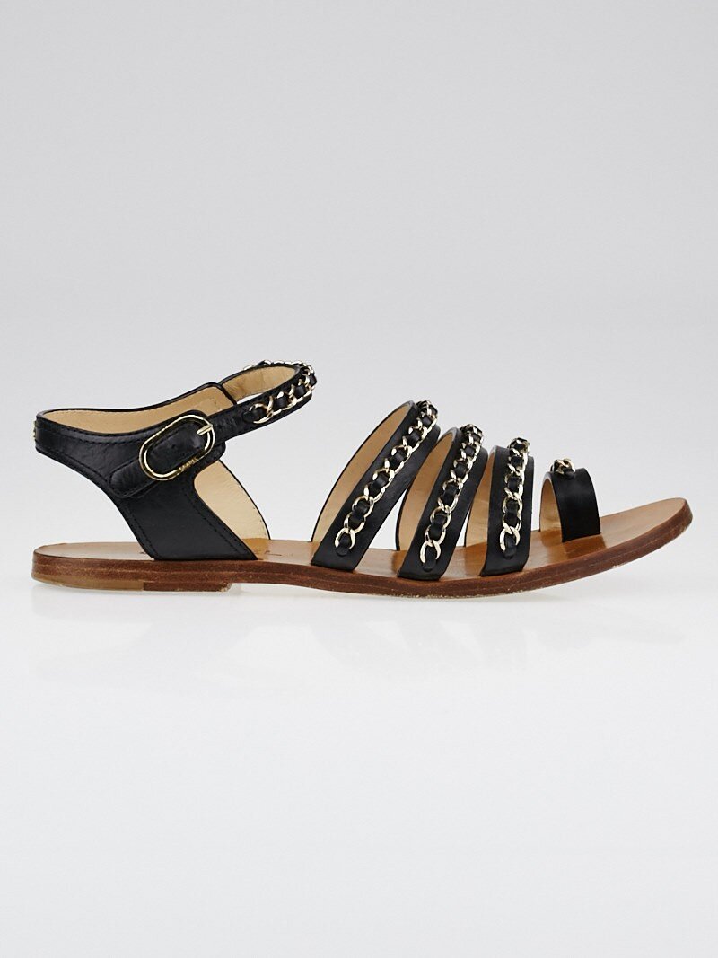 Chanel Chain Sandals Black with Gold Hardware Size 415 New in Box WA001   Julia Rose Boston  Shop
