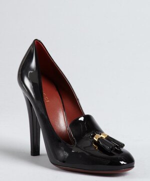 Gucci Tassel Moccasin High Heel Pumps in Black Patent Leather — UFO No More