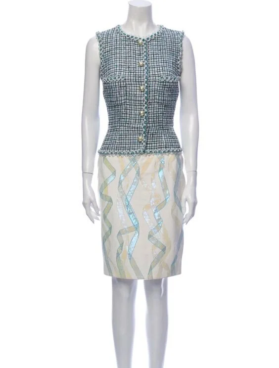 Chanel Sheath Dress with Wool Top and Printed Skirt