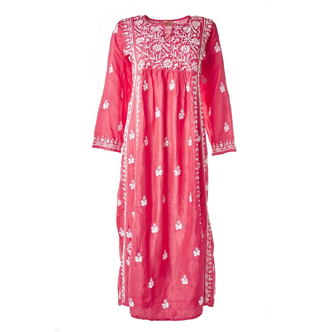 Muzungu Sisters Embroidered Silk Dress in Red:White.jpg