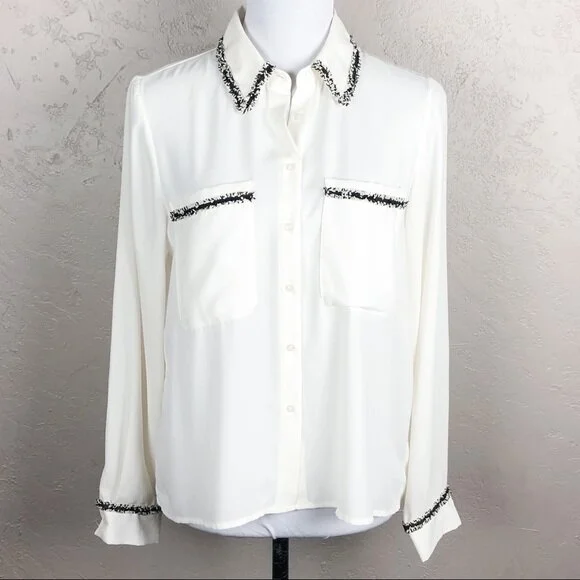 Zara Tweed Trim Shirt in White