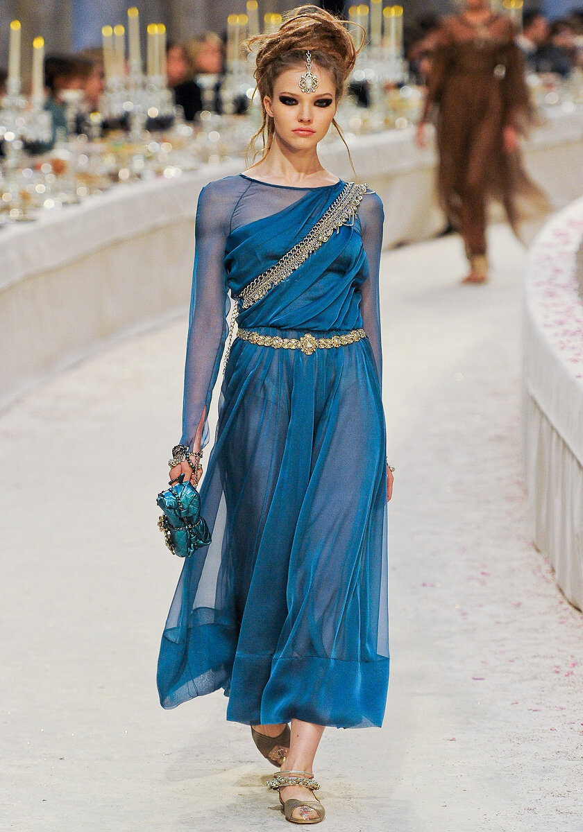 Silk mid-length dress Chanel Blue size 36 FR in Silk - 26839798