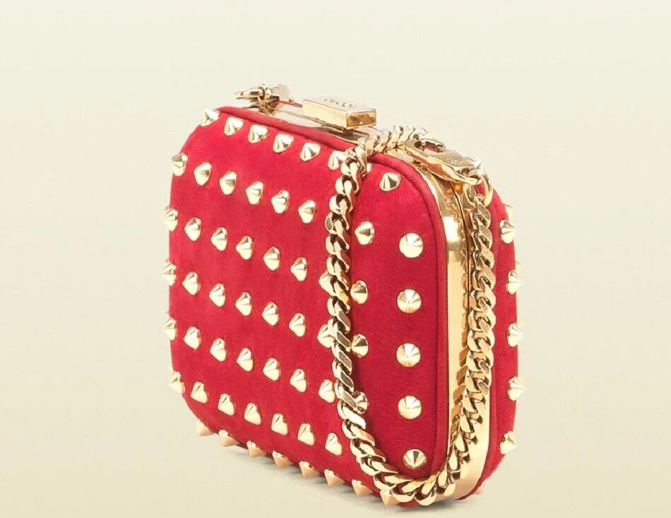 Gucci Studded Broadway Clutch in Raspberry