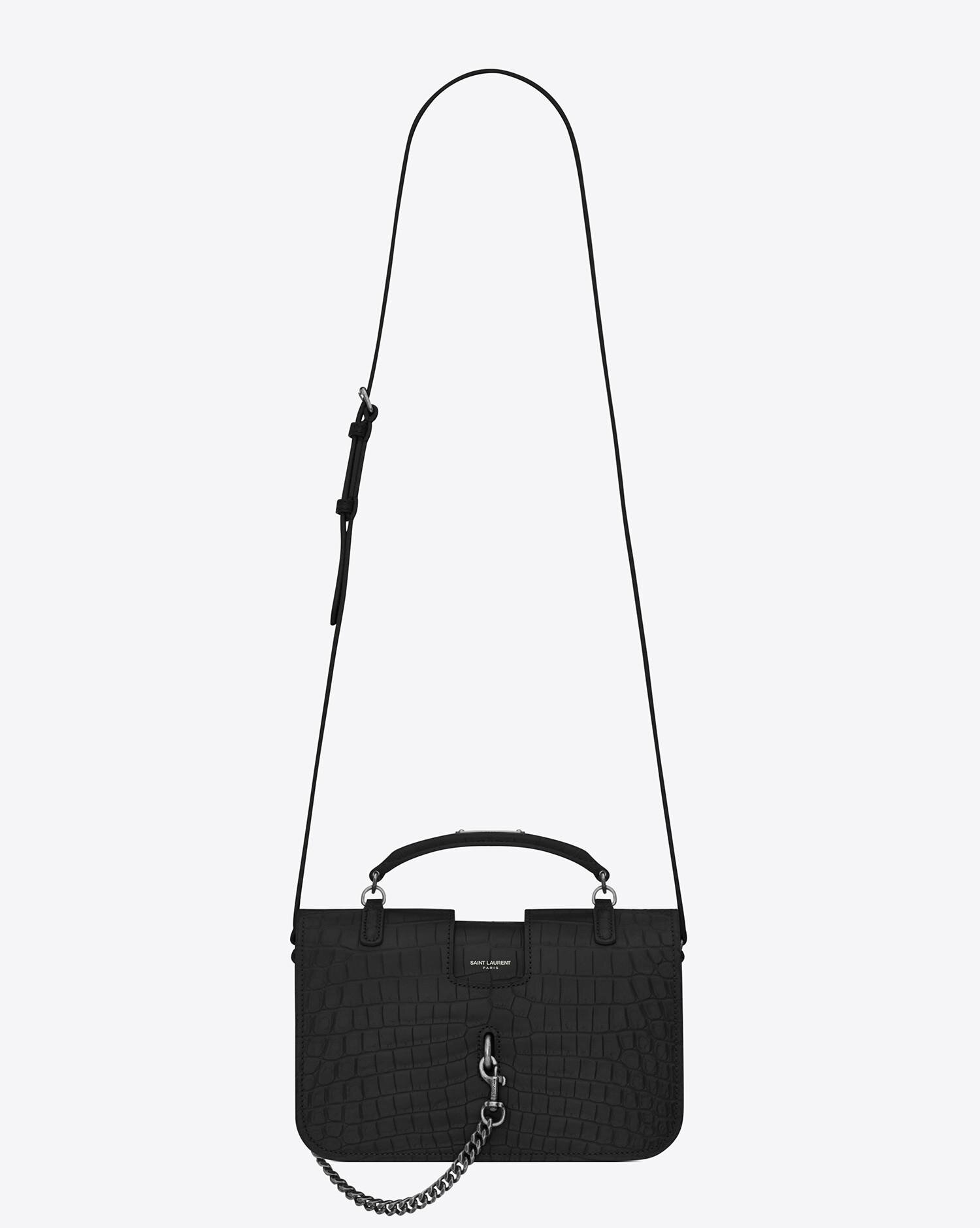 Saint Laurent Charlotte Messenger Bag in Black Crocodile Embossed Leather.jpg