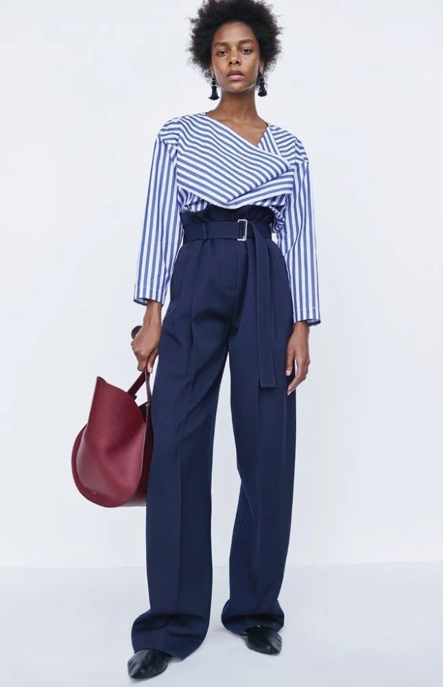 Céline High-Waisted Belted Trousers in Navy