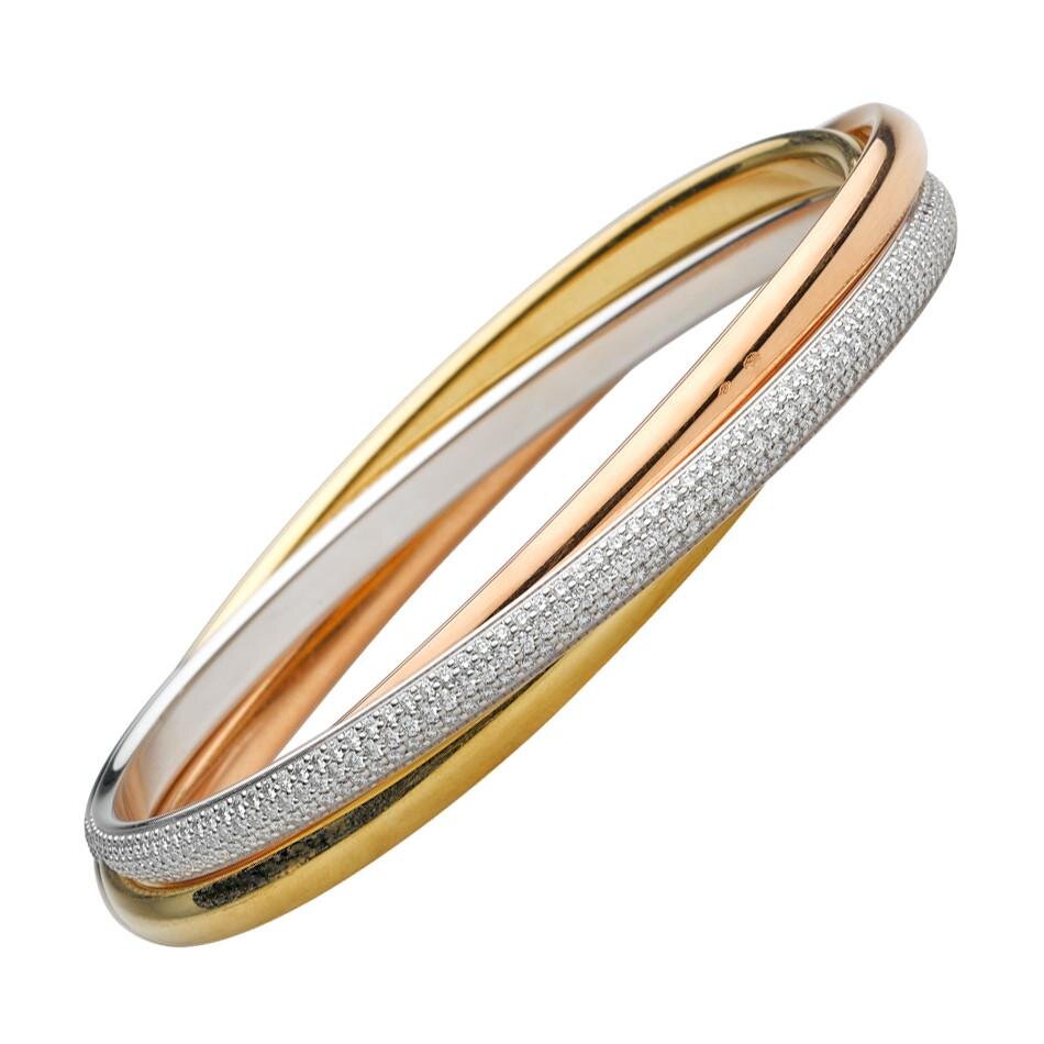 Cartier Trinity Bracelet On A Pink Cord in 18k 3 Tone Gold | myGemma | QA |  Item #127777