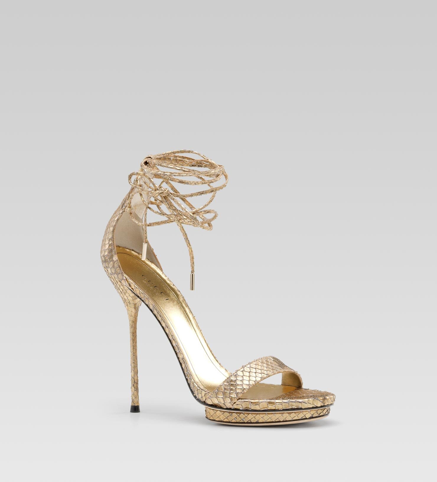 Gucci Ashley High Heel Platform Sandals in Gold.jpg