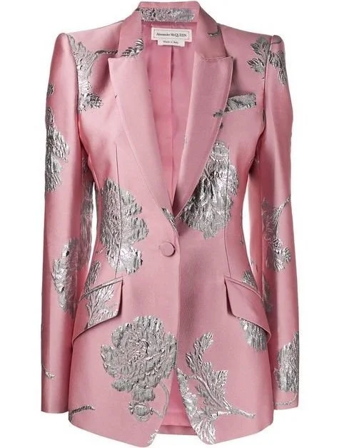 Alexander McQueen Silk Floral Brocade Blazer in Pink