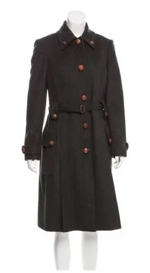 Burberry Wool Belted Coat in Green