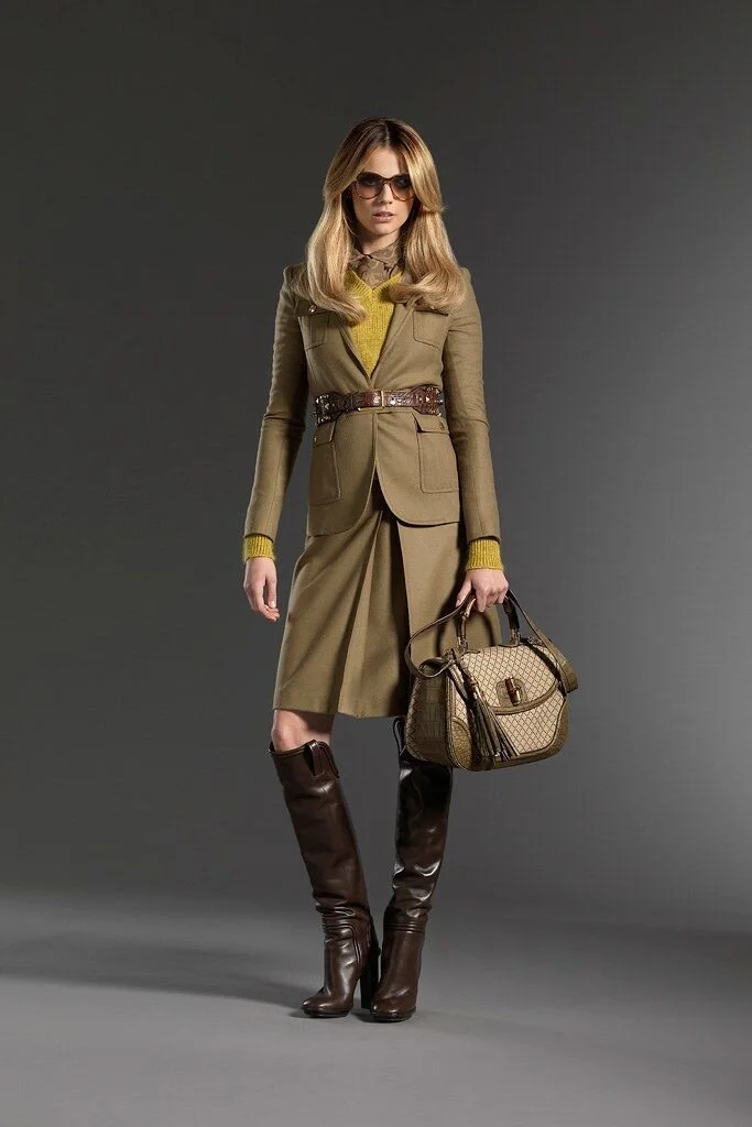 Gucci Wool and Cashmere-Blend Midi Skirt in Khaki