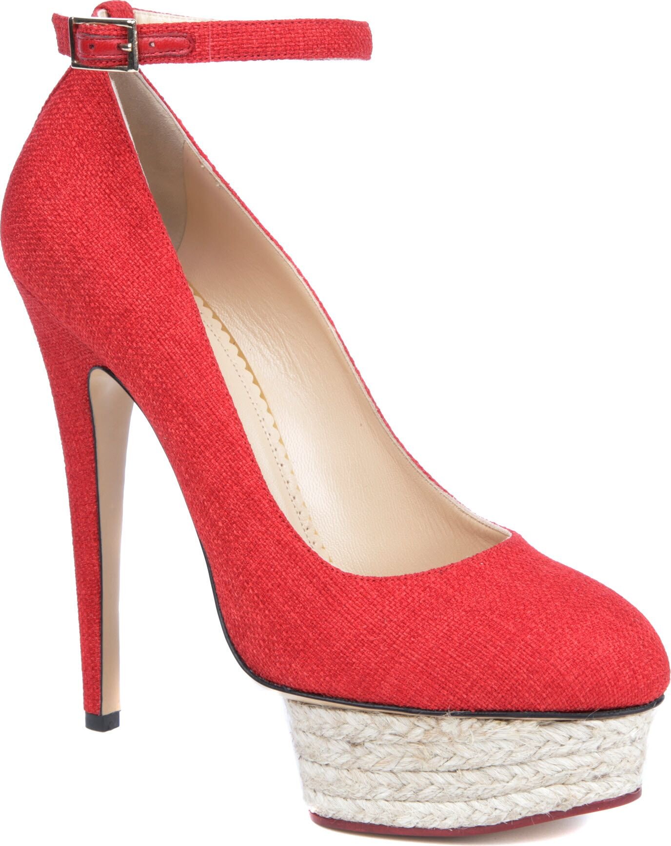 Charlotte Olympia Dolores Pumps in Red Canvas.jpg