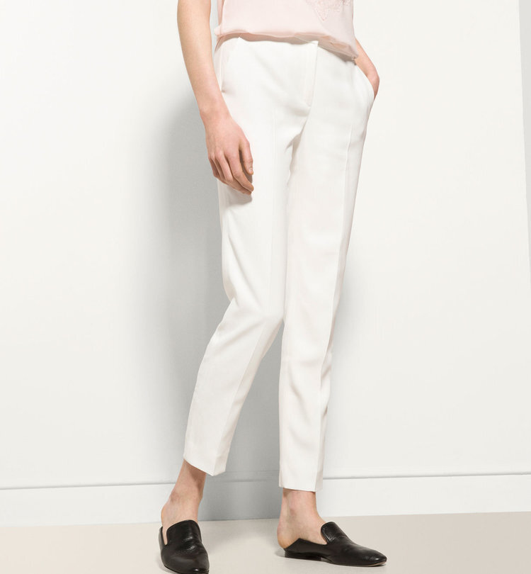 Massimo Dutti Crepe Cropped Straight Leg Trousers in White 