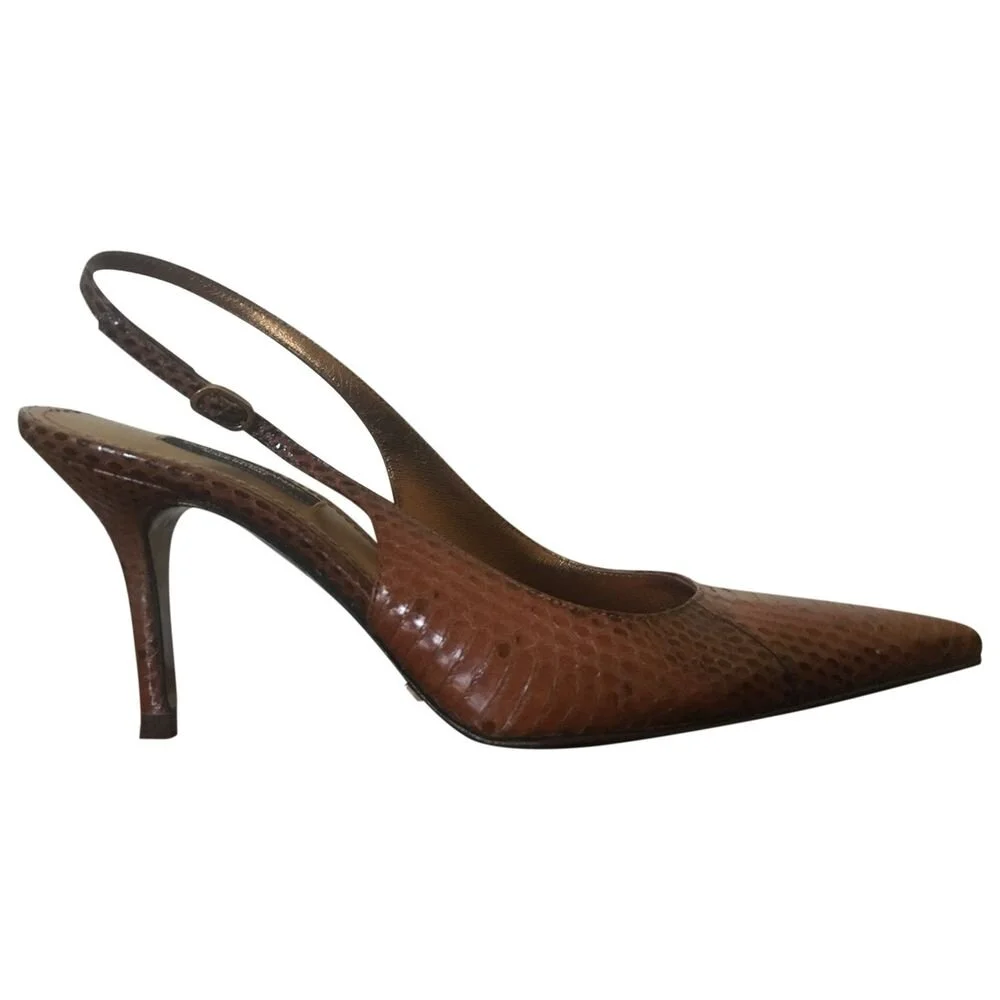 Dolce & Gabbana Snakeskin Slingback Pumps in Brown Leather